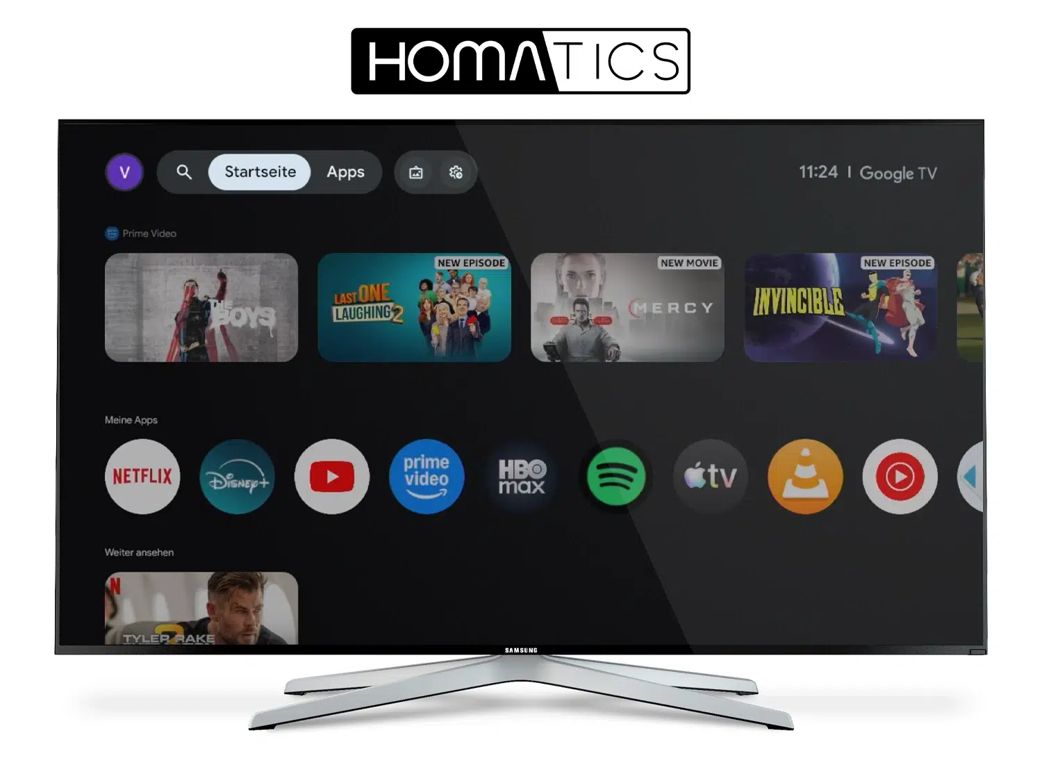 Homatics Box 4K Pro V2 with the Google TV home screen
